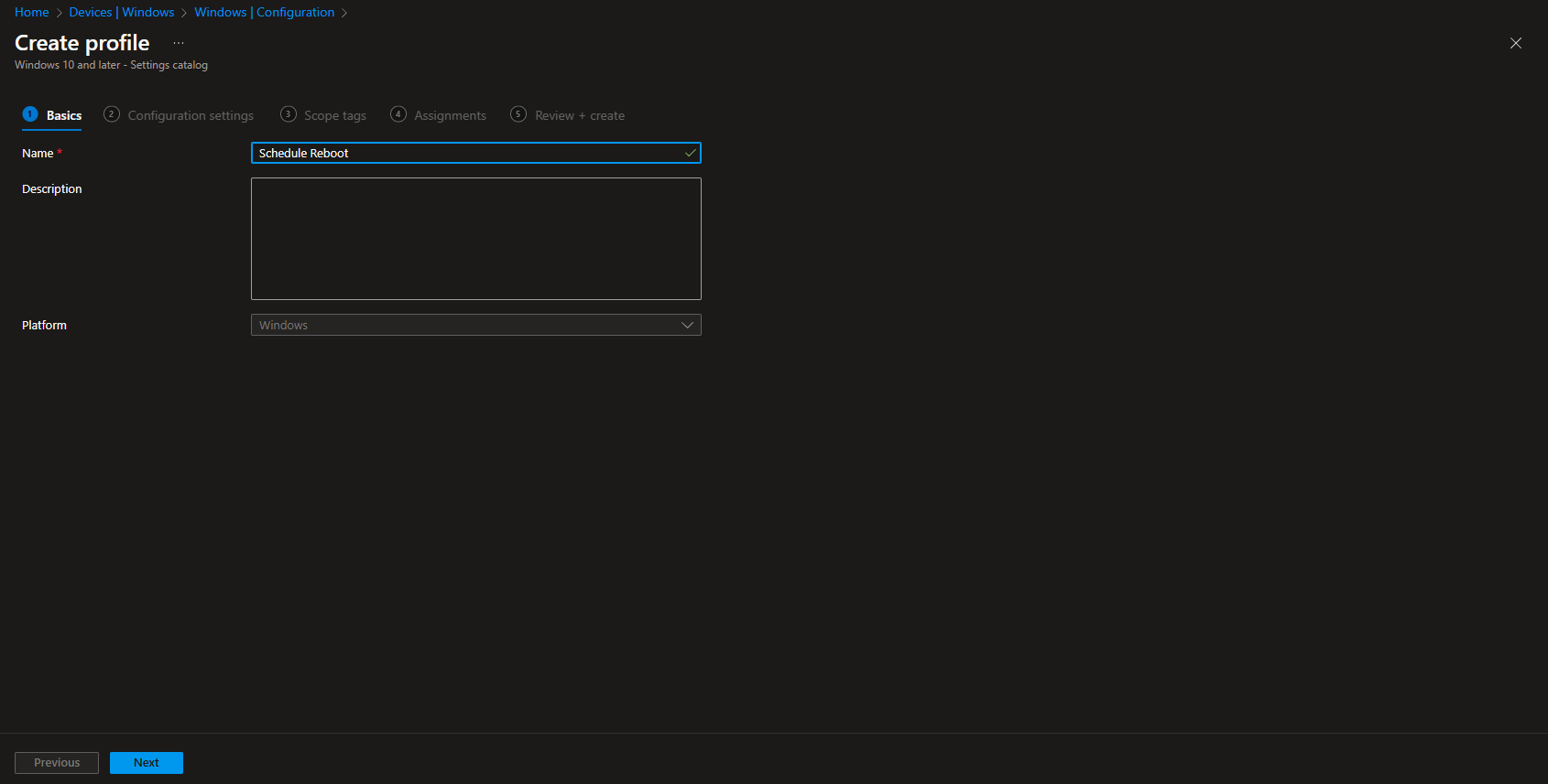 Naming the configuration profile